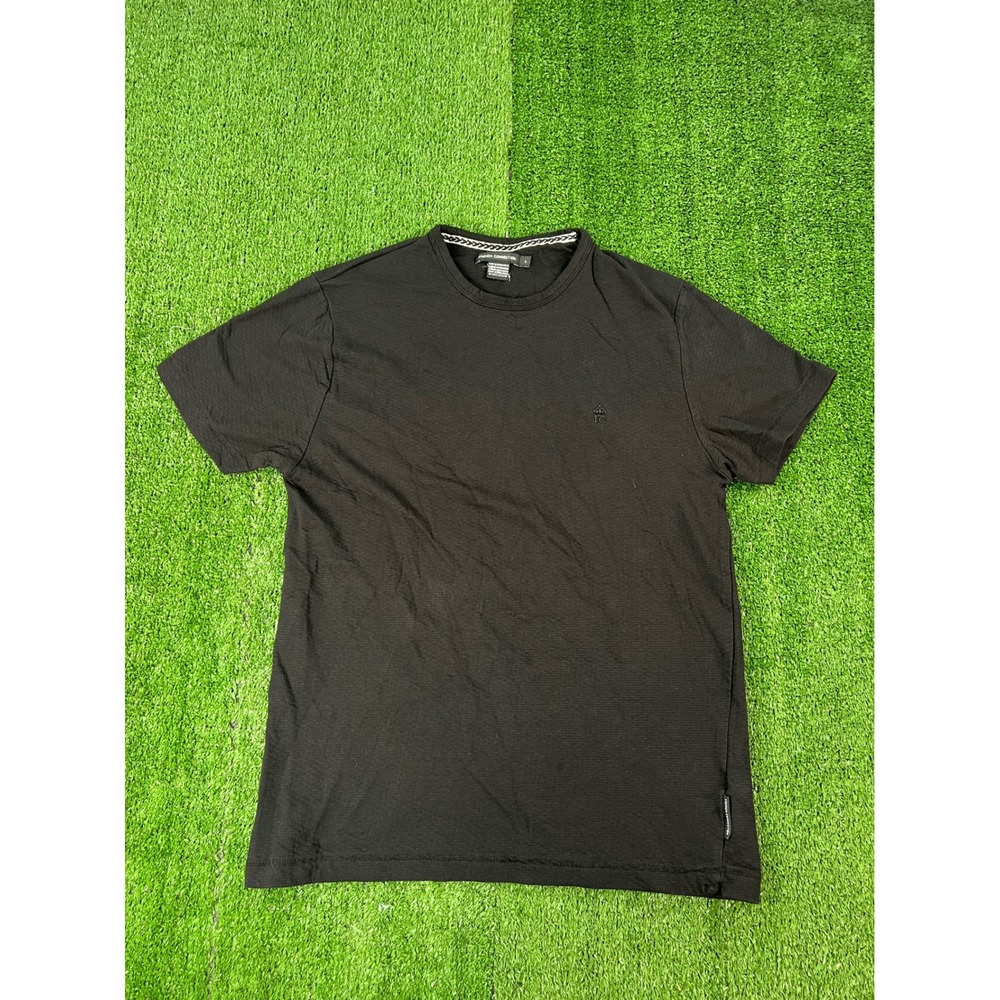 French Connection Mens Black Textured Crew Neck Logo T-Shirt Size L